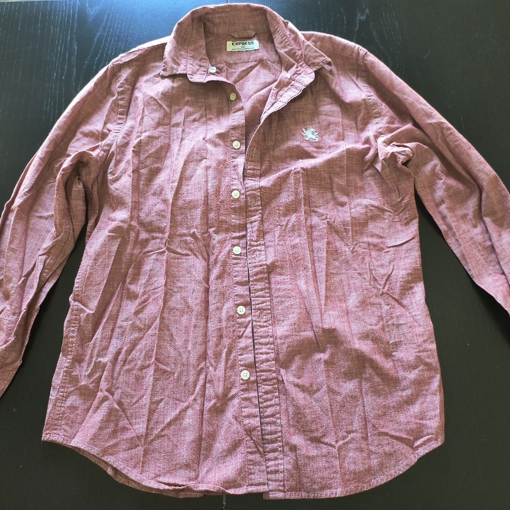 Express Button-Down Shirt Long-Sleeve Red Mens Medium